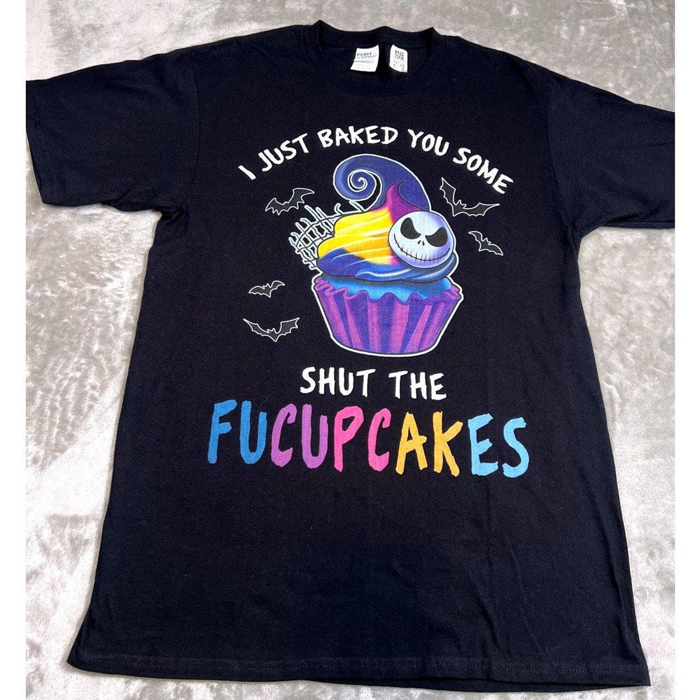 Disney Jack Skellington "Shut The Fucupcakes" Funny Graphic T-Shirt Unisex M Blk